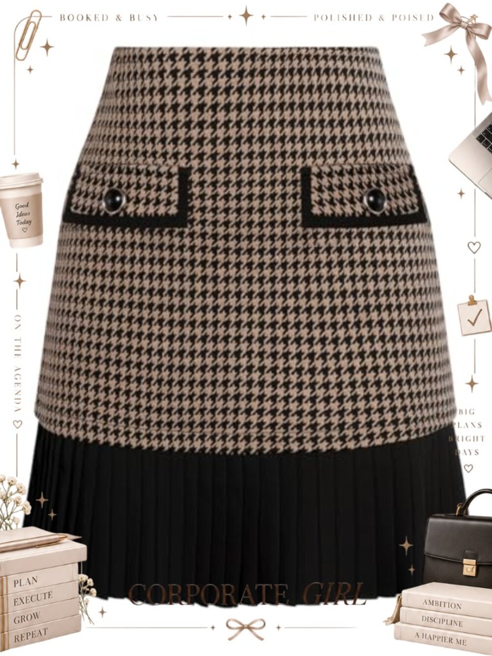 High Waist Plaid Pleated A-Line Mini Skirt Polyester Viscose Elastane